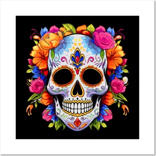 Cute Flowery Sugar Skull Colorful Day of the Dead Posters and Art